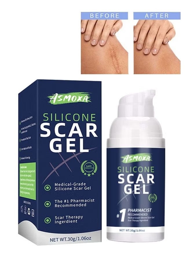 ASMOXA Silicone Scar Gel 30g, Medical Grade Silicone Scar Cream, Advanced Scar Removal Gel for Surgical Scars, Stretch Marks, Acne, Injury Burns - Image 1