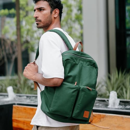DailyObjects Forest Green Field Backpack (20L)| Casual Laptop Bag with Luggage Sleeve | Unisex Travel Backpack | Durable Canvas Material | Zippered Compartments with Pockets - Image 5