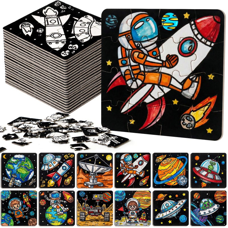 Realspring 24 Pack Fuzzy Velvet Outer Space Color Make Your Own Jigsaw Puzzles for Kids Coloring Crafts DIY Artwork Puzzles Party Favors Exchange Gifts for Toddler Children Classroom Education Toy - Image 3