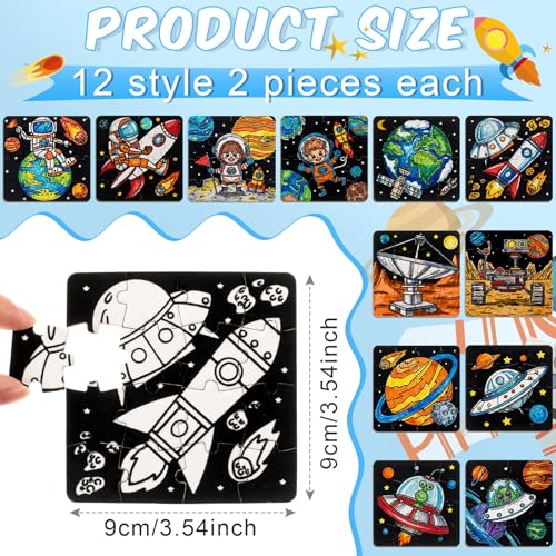 Realspring 24 Pack Fuzzy Velvet Outer Space Color Make Your Own Jigsaw Puzzles for Kids Coloring Crafts DIY Artwork Puzzles Party Favors Exchange Gifts for Toddler Children Classroom Education Toy - Image 5