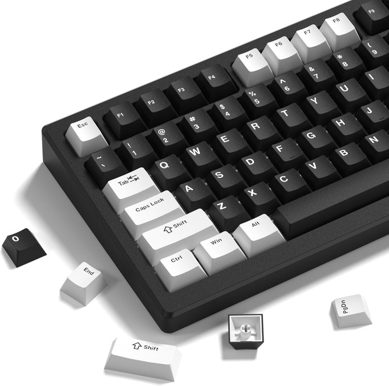 COSTOM Womier Keycaps, Custom PBT Doubleshot Keycaps 60 65 75 100 Percent, Cherry Profile Retro Keycaps, 61/64/68/84/87/100/104/108 Gaming Mechanical Keyboard Keycaps, 132 Keys Keycaps Set (Black White) - Image 1