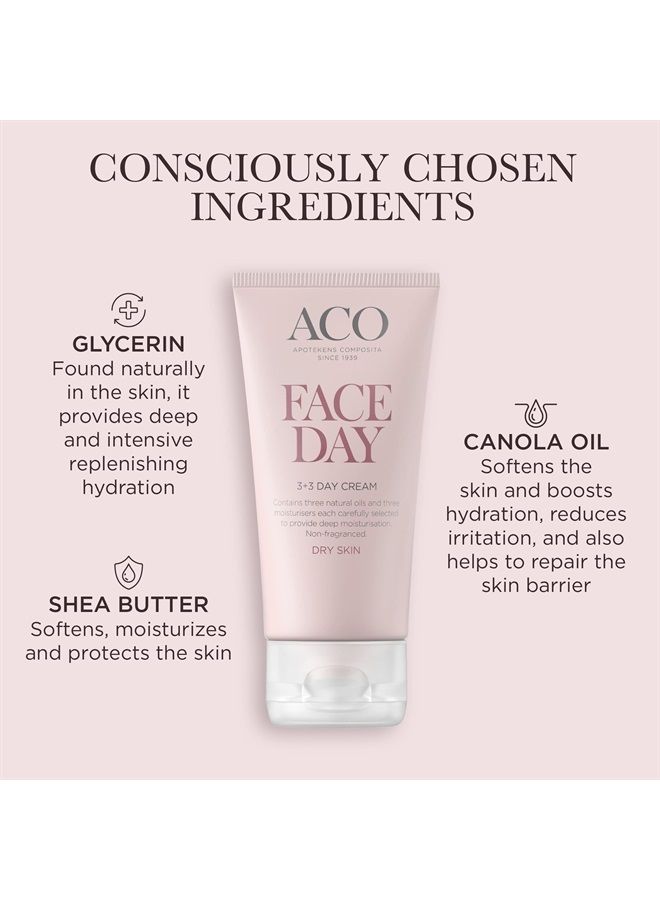 ACO 3+3 Day Cream | Contains 3 Oils Plus 3 Moisturizers | Deeply Hydrates | For Dry Skin | Fragrance Free | Vegan and Cruelty Free