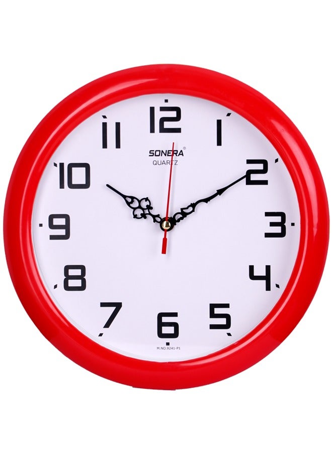 Sonera Wall Clock 9241-Analog-Quartz -Red Frame - White Dial With Black Numbers - Image 1