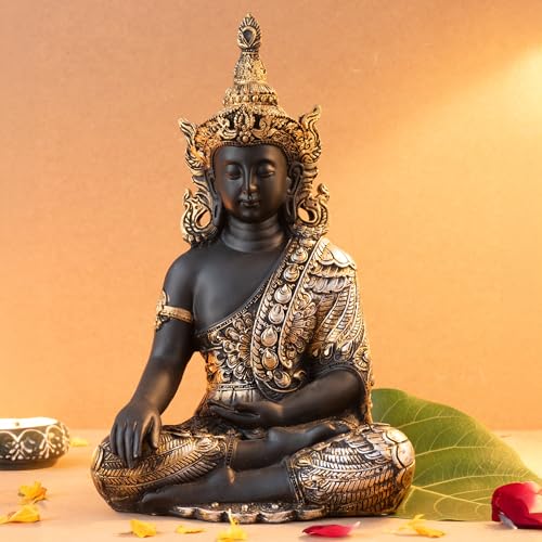 The Advitya Buddha Idol for Home Decor Items|Buddh/Gautam Buddha/Shakyamuni Statue Figurine Showpiece for House Warming Birthday Corporate Gift|Home Decoration Items for Living Room (Golden & Black) - Image 1