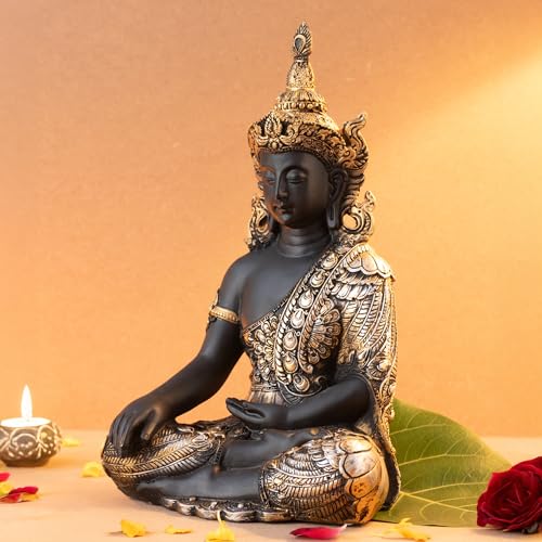 The Advitya Buddha Idol for Home Decor Items|Buddh/Gautam Buddha/Shakyamuni Statue Figurine Showpiece for House Warming Birthday Corporate Gift|Home Decoration Items for Living Room (Golden & Black) - Image 2