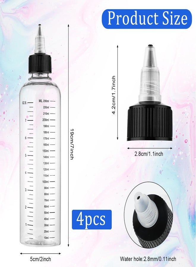 COMNICO 4 Pack Applicator Bottle for Hair, 8.5oz Soft Squeeze Empty Oil Dispenser Hair Color Applicator Root Hair Dye PET Plastic Refillable Bottles for Salon Sylist with Graduated Scale and Twist Top - Image 2