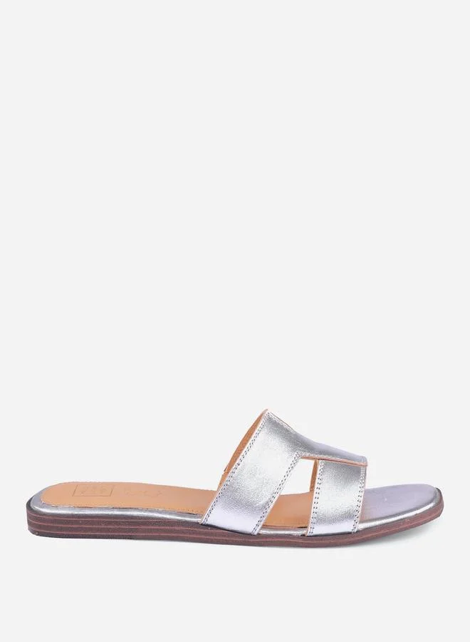 Take Two Metallic Design Open Toe Flat Sandals By Heel Your Sole