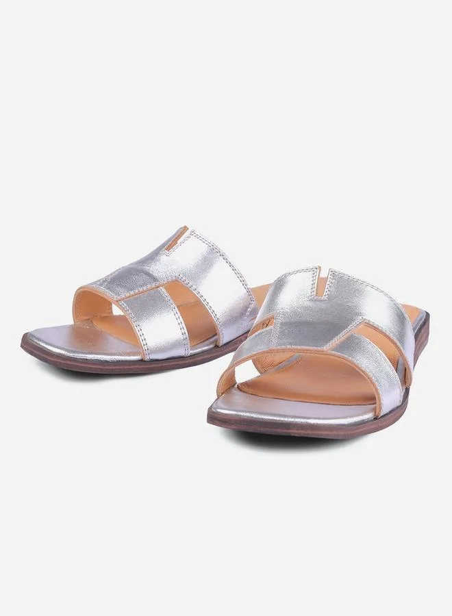 Take Two Metallic Design Open Toe Flat Sandals By Heel Your Sole