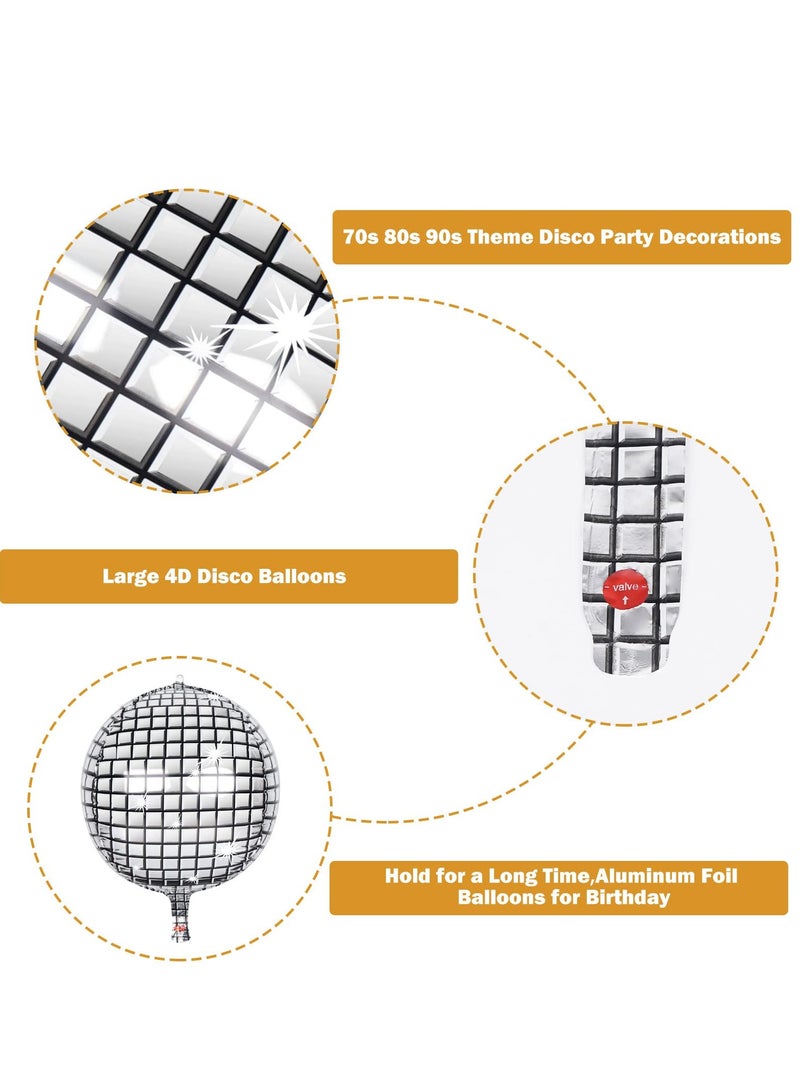 8 PCS 22Inch Silver Disco Ball Balloons, 4D Large Foil Balloons with Metallic Star for 70s Disco Dance Birthday Party Graduation New Year Decoration - Image 3