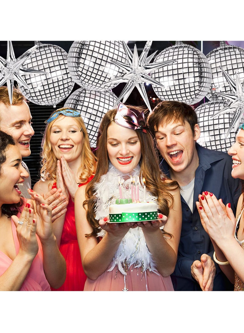 8 PCS 22Inch Silver Disco Ball Balloons, 4D Large Foil Balloons with Metallic Star for 70s Disco Dance Birthday Party Graduation New Year Decoration - Image 5