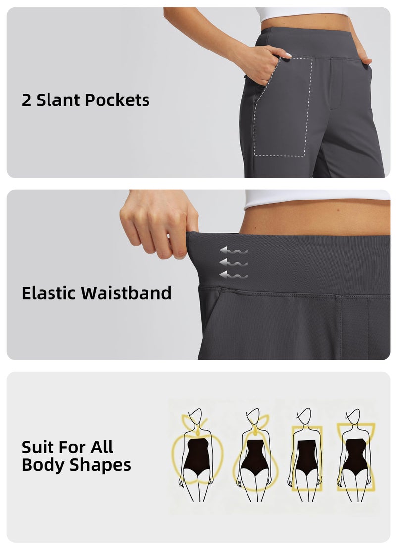 Libin Women's Pants with 4 Pockets Golf Pants 25''High Waisted Stretchy Ankle Pant for Travel Casual Athletic Busniess Work Dark Grey L - Image 4