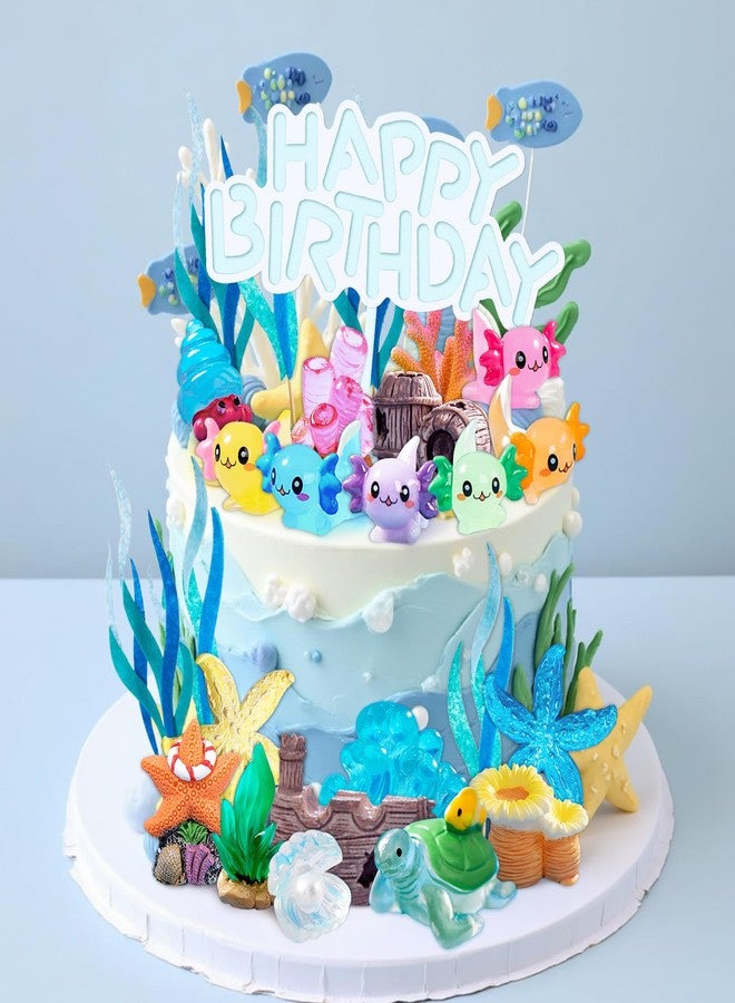 Knana 23Pcs Axolotl Birthday Decorations Axolotl Cake Topper Axolotl themed Happy Birthday Cake Decorations for Ocean Party - Image 3