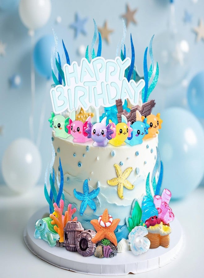 Knana 23Pcs Axolotl Birthday Decorations Axolotl Cake Topper Axolotl themed Happy Birthday Cake Decorations for Ocean Party - Image 5