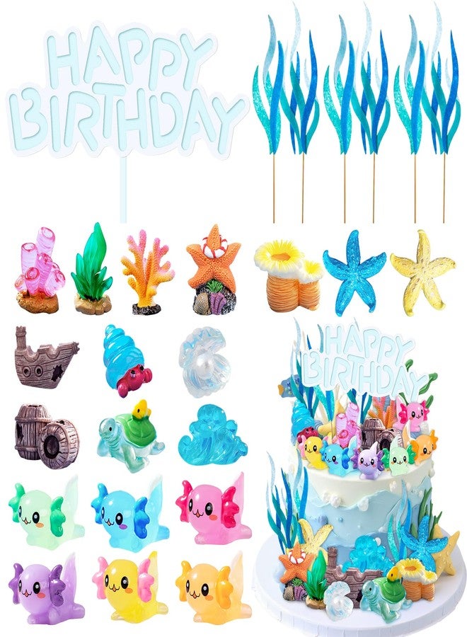 Knana 23Pcs Axolotl Birthday Decorations Axolotl Cake Topper Axolotl themed Happy Birthday Cake Decorations for Ocean Party - Image 1
