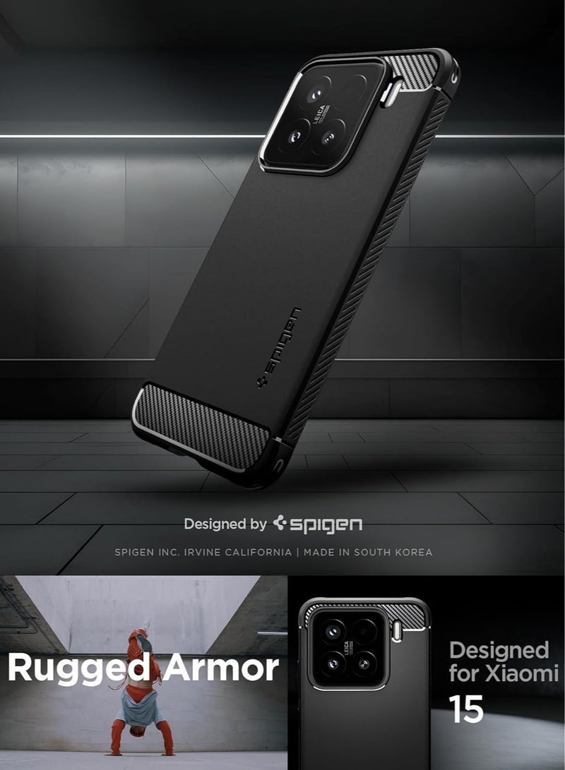 Spigen Rugged Armor for Xiaomi 15 Case Cover with Carbon Fiber accents - Matte Black  - Image 2