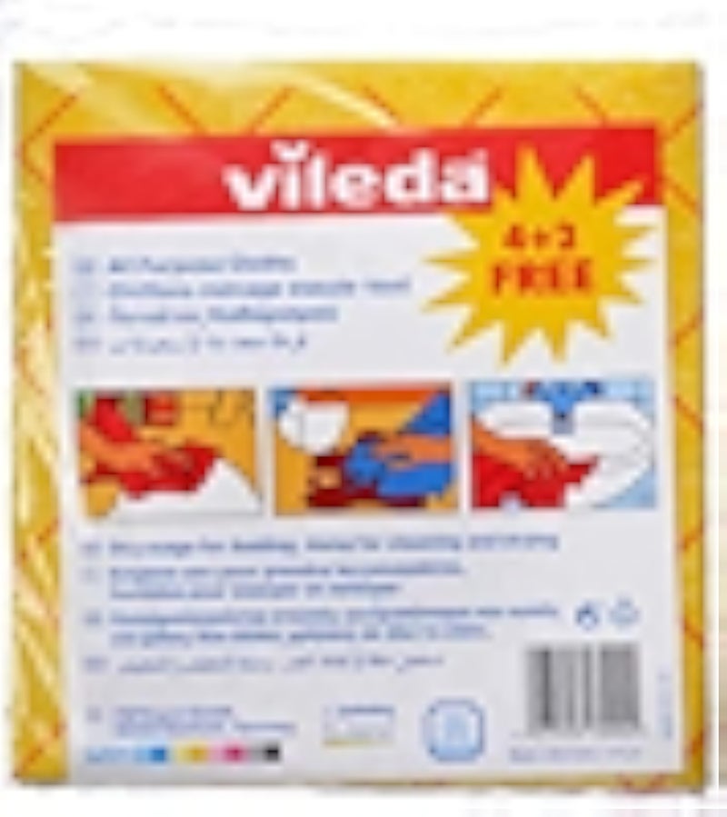 Vileda All-Purpose Cloth 4+2Pcs, Powerful Cleaning, Water-Absorbent, Durable - Yellow 6 Pcs Per Pack