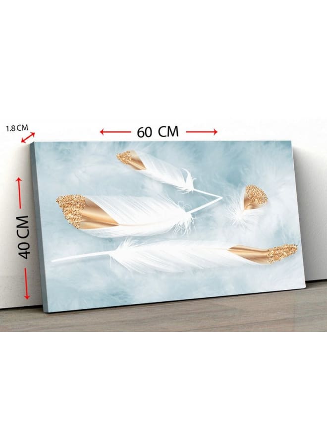 هوم جاليري لوحة فنية جدارية من القماش، صورة تجريدية مؤطرة لريش أبيض وذهبي، 120×80 سم - Image 4