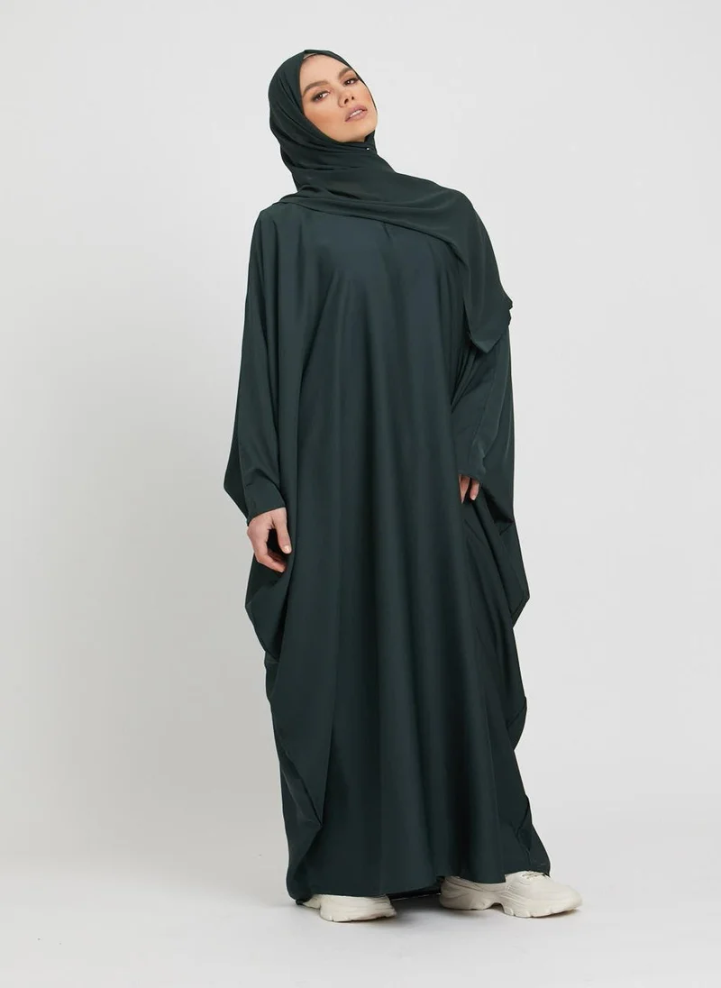 NUKHBAA Elegant Green plain abaya wityh belt and Hijab-AB87