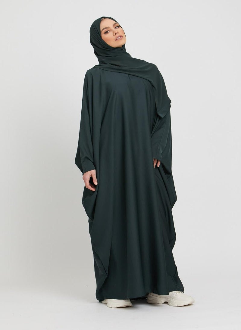 NUKHBAA Elegant Green plain abaya wityh belt and Hijab-AB87  - Image 3