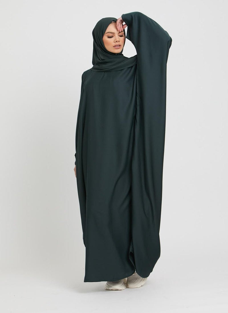 NUKHBAA Elegant Green plain abaya wityh belt and Hijab-AB87  - Image 2