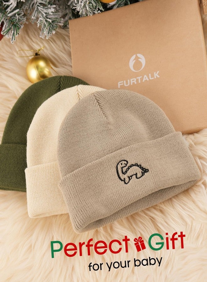 FURTALK Toddler Beanie Cute Dinosaur Pattern Winter Hat Knit Boys Girls Warm Baby Embroidered Beanies Cap for 0-3 Years - Image 3