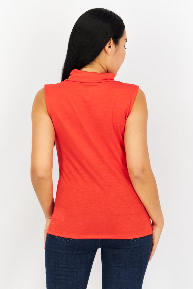 NA-KD Women Mock Neck Sleeveless Plain Tank Top, Red - Image 4