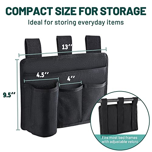 AKAYOK Bedside Caddy Organizer - Bed Organizer Caddy for Remotes Control Phone Glasses Magazines Tablets Accessories - Wheelchair Bag for Hospital Home Office Dorm Room (4 pocket) - Image 2