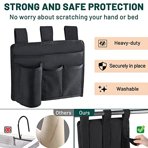 AKAYOK Bedside Caddy Organizer - Bed Organizer Caddy for Remotes Control Phone Glasses Magazines Tablets Accessories - Wheelchair Bag for Hospital Home Office Dorm Room (4 pocket) - Image 3