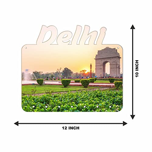 CVANU Key Holder MDF Cutting Delhi India Gate Printed on Key Holder with 7 Strong Knobs Hook for Keys Size(12inch X 10inch)_cv2 - Image 5