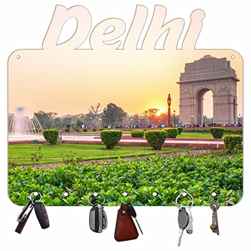 CVANU Key Holder MDF Cutting Delhi India Gate Printed on Key Holder with 7 Strong Knobs Hook for Keys Size(12inch X 10inch)_cv2 - Image 2