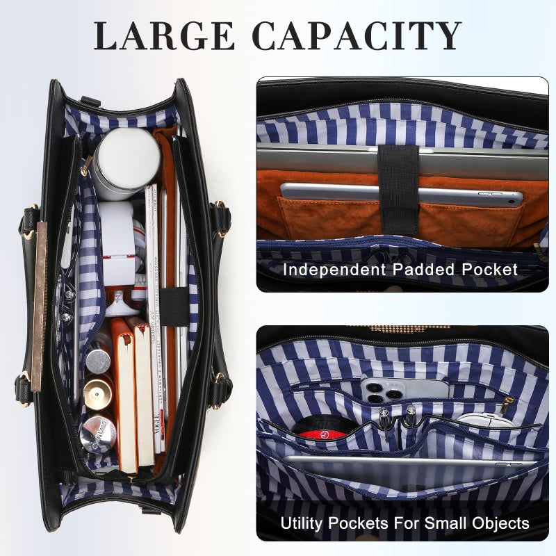 Keyli Laptop Bag for Women Large Waterproof PU Leather Tote Bag Business Office Work Briefcase Fit 15.6 inch Lightweight Trendy Computer Bags Messenger Shoulder Bag Laptop Purse 4pcs Sets Black - Image 5