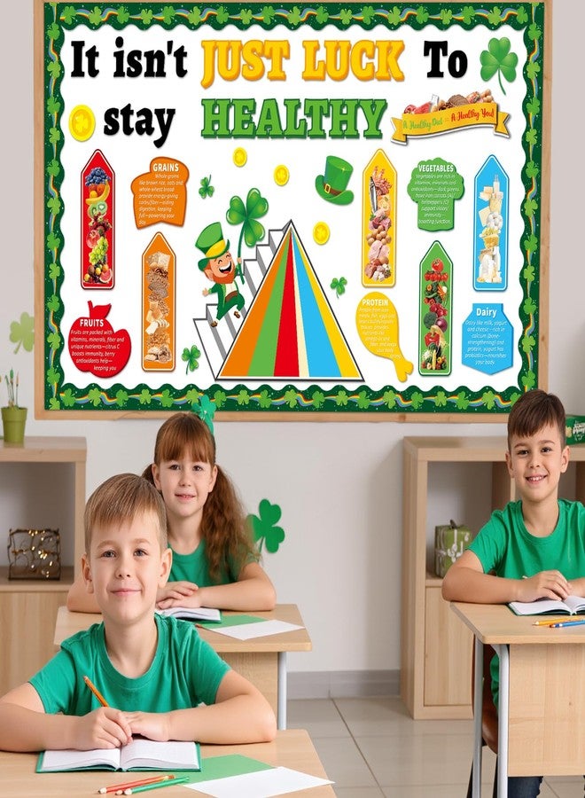 OBUSATT 56pcs St. Patrick's Day Bulletin Board Decorations Nutrition and Health Theme Bulletin Board Green Lucky Shamrock Healthy Notes Cutouts for Irish Holiday Home Classroom School Chalkboard Wall Decor - Image 5