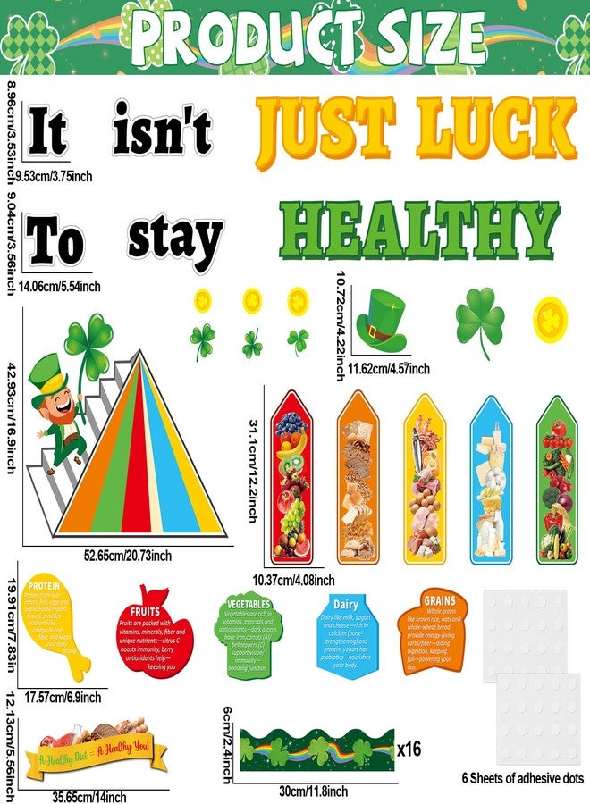 OBUSATT 56pcs St. Patrick's Day Bulletin Board Decorations Nutrition and Health Theme Bulletin Board Green Lucky Shamrock Healthy Notes Cutouts for Irish Holiday Home Classroom School Chalkboard Wall Decor - Image 2