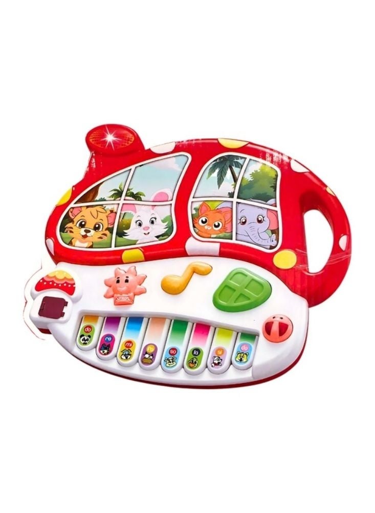 بريميم حافلة بيانو موسيقية للأطفال الصغار – لعبة تعليمية تفاعلية مزوّدة بأضواء وأصوات ومفاتيح ملونة للتعليم المبكر - Image 2