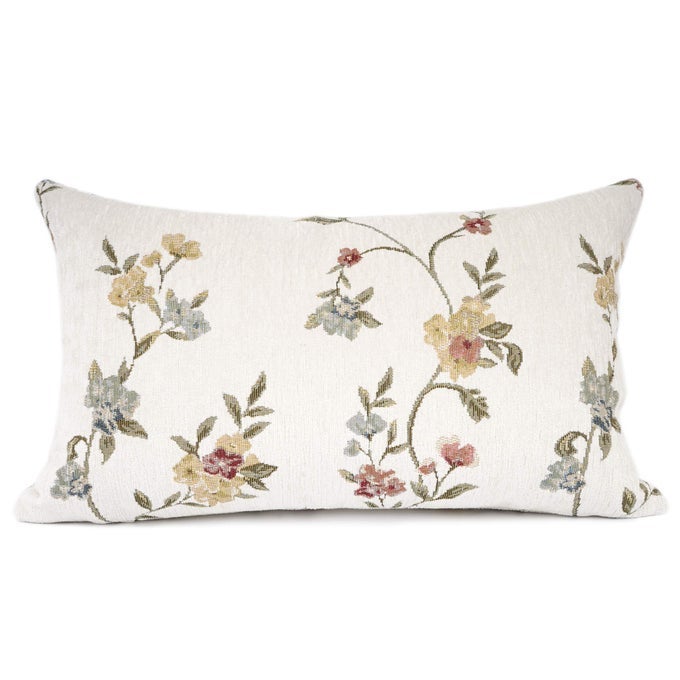 CLASSICAL EMBROIDERY JACQUARD FARMHOUSE OBLONG RECTANGLE CHENILLE BEIGE FLORAL PATTERN DECORATIVE THROW PILLOW CASE12X20 INCH