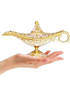 Lukadah Aladdin Genie Lamp Chirag Vintage Magic Wishing Light Arabian Costume Props Wedding Table Festival Metal Craft Tabletop Decor Crafts for Home Decoration & Gift for Party Anniversary Birthday (White)  - Image 1