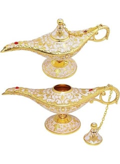 Lukadah Aladdin Genie Lamp Chirag Vintage Magic Wishing Light Arabian Costume Props Wedding Table Festival Metal Craft Tabletop Decor Crafts for Home Decoration & Gift for Party Anniversary Birthday (White)  - Image 2