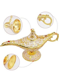 Lukadah Aladdin Genie Lamp Chirag Vintage Magic Wishing Light Arabian Costume Props Wedding Table Festival Metal Craft Tabletop Decor Crafts for Home Decoration & Gift for Party Anniversary Birthday (White)  - Image 4