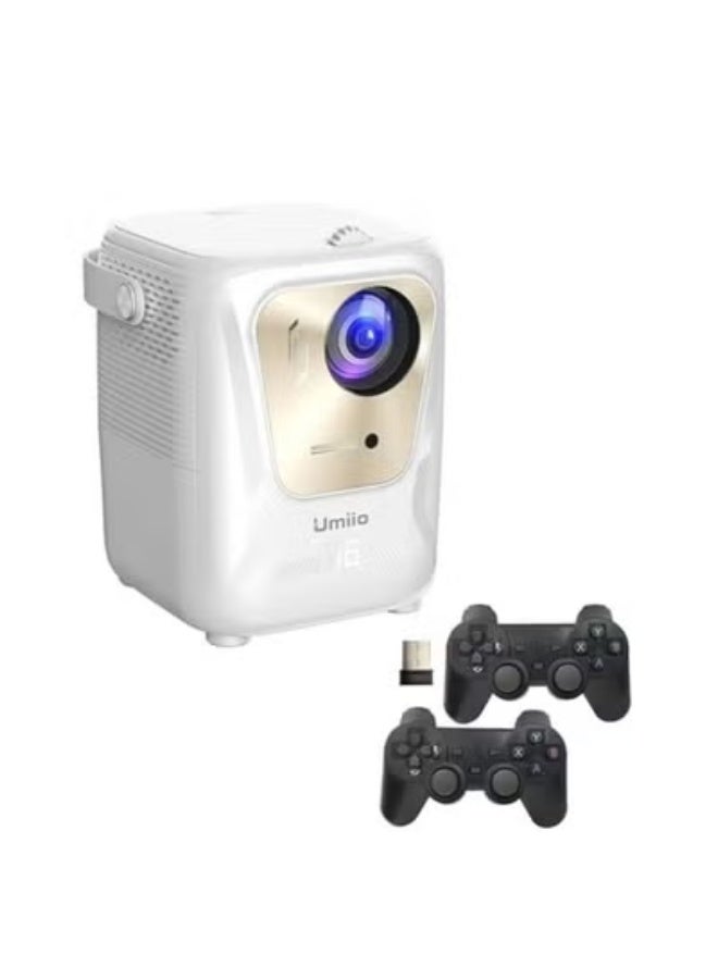 Umiio بروجيكتور الألعاب الذكي Umiio Q4 Pro 4K LED – بروجيكتور مسرح منزلي محمول وألعاب مع وحدتي تحكم لاسلكيتين، واي فاي 5G، بلوتوث، مدخلات HDMI/USB/SD – شاشة قابلة للتعديل من 50 إلى 150 بوصة – متوافق مع أندرويد، iOS والكمبيوتر الشخصي - Image 1