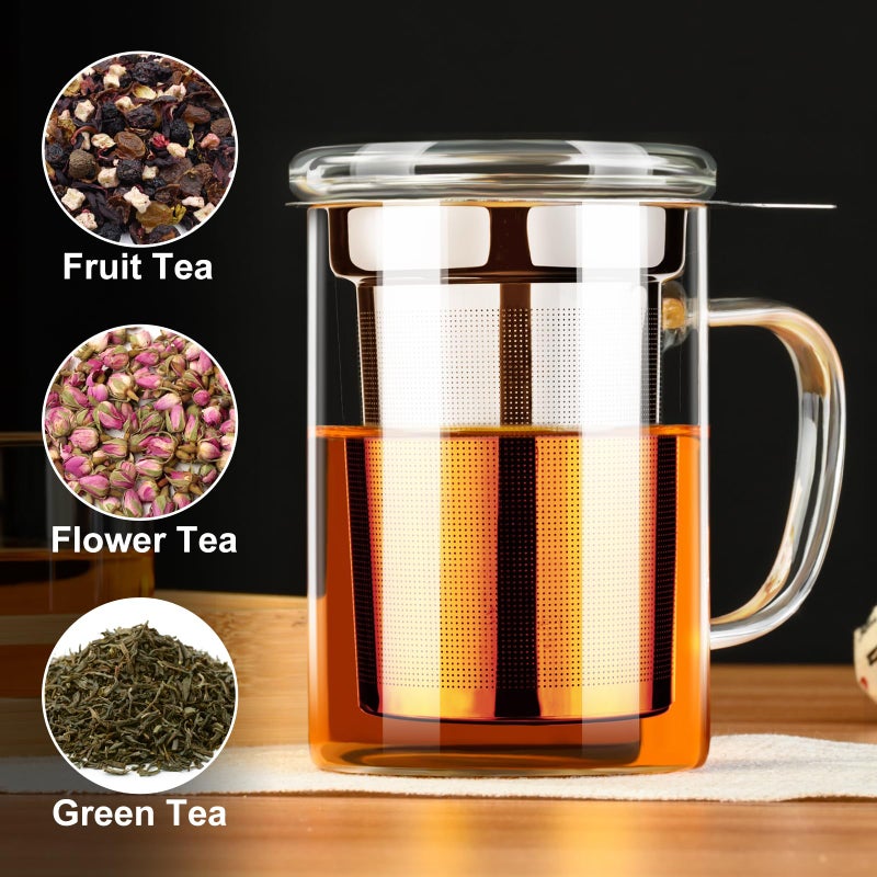 PARACITY Tea Cup, Borosilicate Clear Tea Mug with Removable Stainless Steel Infuser and Lid, Tea Cup 15oz/450ml Stove Safe, Glass Teas Cups for Loose Tea, Gift for Family and Friends - Image 5