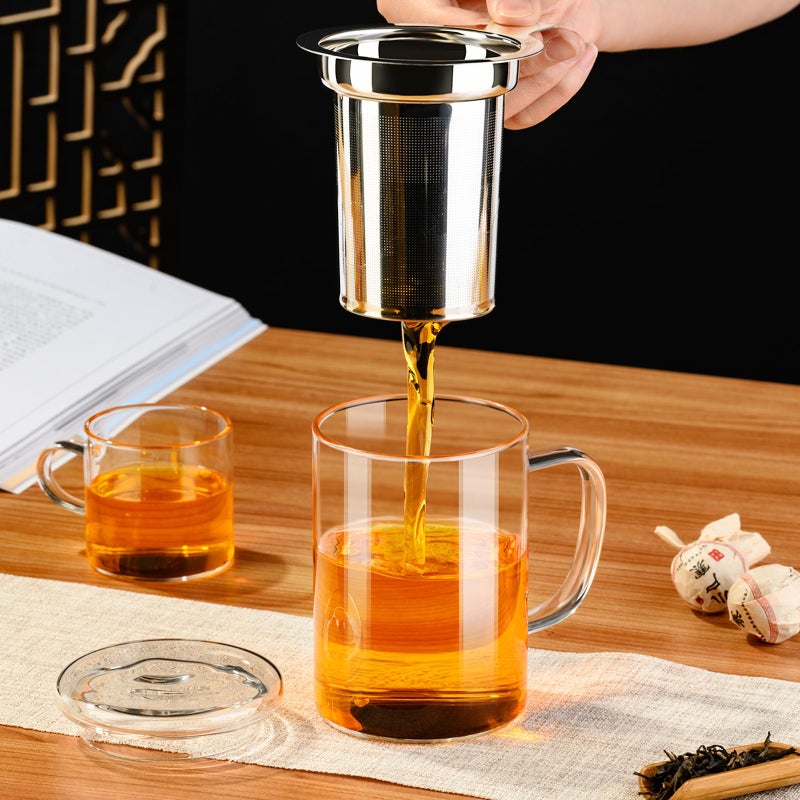 PARACITY Tea Cup, Borosilicate Clear Tea Mug with Removable Stainless Steel Infuser and Lid, Tea Cup 15oz/450ml Stove Safe, Glass Teas Cups for Loose Tea, Gift for Family and Friends - Image 4