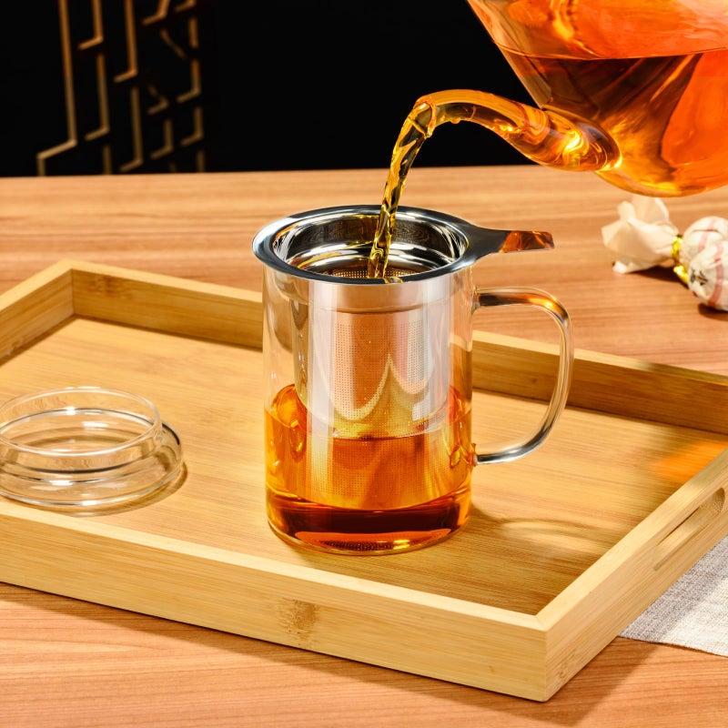 PARACITY Tea Cup, Borosilicate Clear Tea Mug with Removable Stainless Steel Infuser and Lid, Tea Cup 15oz/450ml Stove Safe, Glass Teas Cups for Loose Tea, Gift for Family and Friends - Image 3