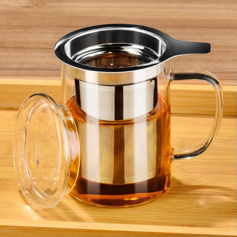 PARACITY Tea Cup, Borosilicate Clear Tea Mug with Removable Stainless Steel Infuser and Lid, Tea Cup 15oz/450ml Stove Safe, Glass Teas Cups for Loose Tea, Gift for Family and Friends - Image 2