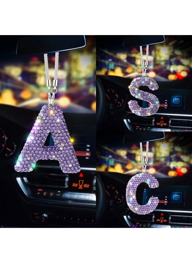 Sparkling Purple Crystal Letter Pendant for Car Rearview Mirror D Style - Image 1
