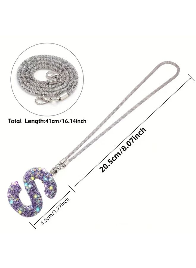 Sparkling Purple Crystal Letter Pendant for Car Rearview Mirror D Style - Image 2