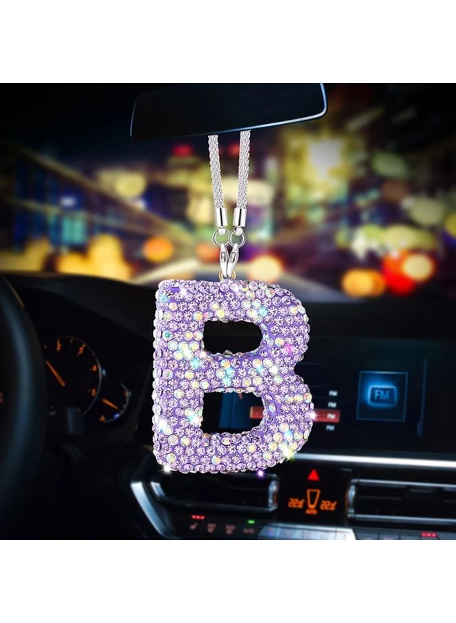 Sparkling Purple Crystal Letter Pendant for Car Rearview Mirror D Style - Image 4
