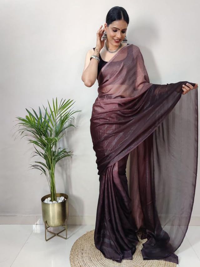 Satrani Women's Georgette Zari Patta & Ready To Wear Saree with Unstitched Blouse Piece (3375S378NA_Mauve &Dark Mauve3) - Image 2