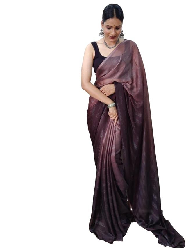 Satrani Women's Georgette Zari Patta & Ready To Wear Saree with Unstitched Blouse Piece (3375S378NA_Mauve &Dark Mauve3) - Image 5