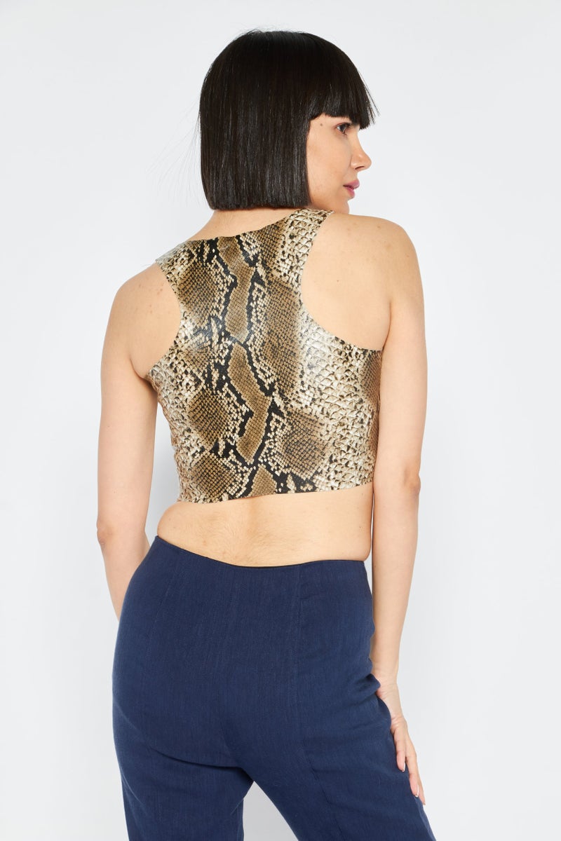 Missguided Women Round Neck Sleeveless Animal Print Tank Top, Grey - Image 3