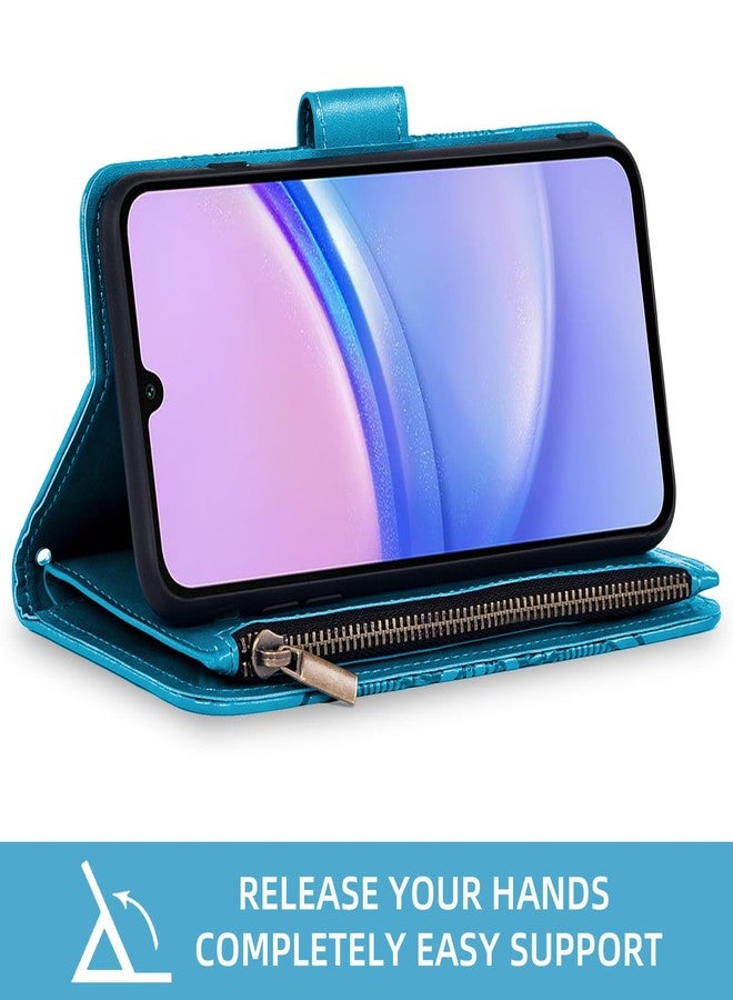 Asuwish Phone Case for Samsung Galaxy A15 5G Wallet Cover with Tempered Glass Screen Protector and Flower Leather Flip Credit Card Holder Stand Wrist Strap Cell Accessories A 15 4G 15A Women Men Blue - Image 3
